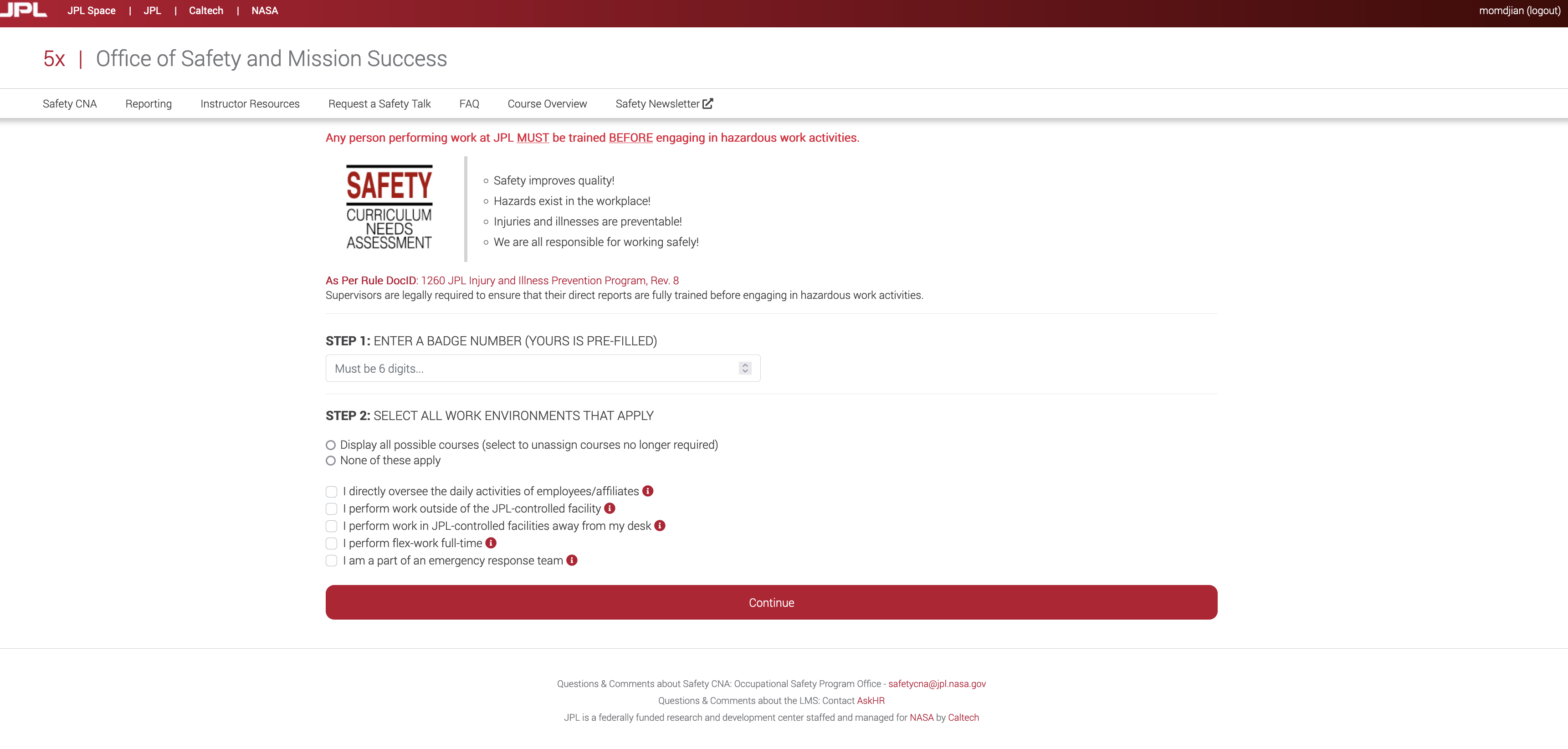 Safety Curriculum Needs Assessment